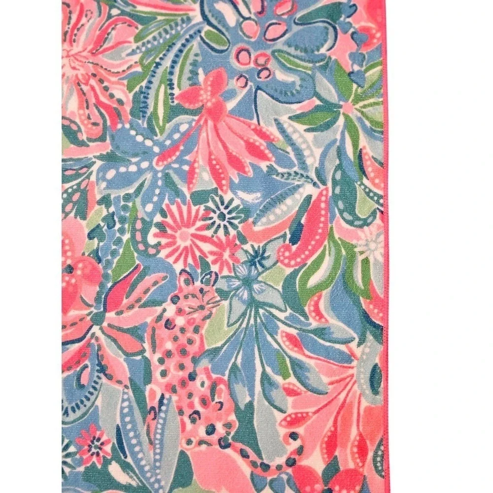 Lilly Pulitzer Pink Leopard Floral Oversized Beach Towel 72x42 Blue Teal‎